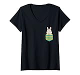 Damen Karnickel in der Brusttasche für Kaninchen und Hasenfreunde T-Shirt mit V