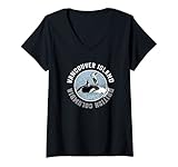 Damen Vancouver Island BC Kanada Orca Whales Adventure Andenken T-Shirt mit V