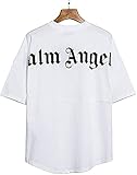 Herren und Damen T-Shirt Palm Angel Kurzarm Casual Buchstaben mit Rundhalsausschnitt aus Baumwoll Fledermausärmeln (C, S)