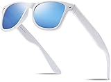 Hatstar Unisex Nerd Herren Sonnenbrille Verspiegelt | Retro Damen Sunglasses | UV400 CAT 3 CE | mit Federscharnier | incl. Gratis Brillen Putztuch (Weiss (Gläser: Blau Verspiegelt))