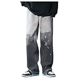 KIMODO Jeanshose Wide Leg Pants Herrenmode Jeans Hosen Denim Stretch Casual Lose Relaxed Baggy mit Weitem Bein Straight Vintage Streetwear Plus Size (E-Schwarz, XXL)
