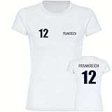 VIMAVERTRIEB® Damen T-Shirt Frankreich - Trikot Nr. 12 - Druck:navi - Shirt Frauen Fußball Fanartikel Fanshop - Größe:S weiß