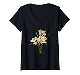 Damen Narzissen-Blumenstrauß mit doppelter Frühlingsblume T-Shirt mit V