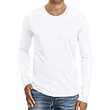 MENSU Herren Casual Einfaches Langarm Rundhals T-Shirt Einfarbig Slim Fit Dünnes Komfort Leichtes Sweatshirt Männer Herbst Weiche Stretch Baumwolle Leinen Unterhemden Pullover Gym Sport Shirts Top