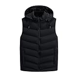 Julhold Herren Weste Steppweste Bodywarmer Outdoor Weste Mit Kapuze Freizeit Sport Winterjacke Übergangsjacke Männlich Herbst Winter Solid Outwear Jacke Ärmellose Funktionsweste(06 Schwarz,3XL)