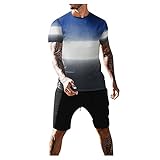 IQYU Freizeitanzug Herren Gradient Streifen Regular Fit Tshirt Atmungsaktiv Sport Shorts Mit Kordelzug Stretch Material Jogginganzug Bequeme Sportanzug Trainingsanzug Fitnessanzug