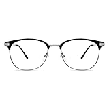 SOJOS Brille mit Blaulichtfilter Blockieren Blaue Licht Halbrand Randlose Brille ohne sehstärke Computerbrille SJ5151 mit Mattschwarzer Rahmen/Silberne Bügel/Anti-blaulicht L