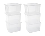 Iris Ohyama, 6er-Set, Aufbewahrungsboxen, 30 L, mit Deckel, stapelbar, Garage, Schlafzimmer, Wohnzimmer - Useful Storage Box USB-MP - Transp