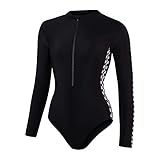 Speedo Langärmliger Wrapback-Einteiler Damen Badeanzug, Schwarz, 28 (DE 32)