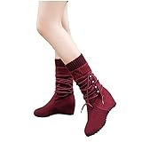 Hotberry Damen Hohe Stiefel Schnürstiefel Gemütlich Booties Warm Gefüttert Schneestiefel Vintage Wolle Stiefel Halbhohe Stiefel für Frauen Flacher Rundkopf Freizeitstiefel Outdoor B