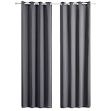 BEDSURE Vorhang Blickdicht Gardinen Dunkelgrau - Verdunklungsvorhänge mit Ösen 2er Set Sonnenschutz Thermogardine für Wohnzimmer Schlafzimmer Fenstergardinen B 140x H 175