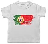 Fussball WM 2022 Fanartikel Baby - Portugal Vintage - 3/6 Monate - Weiß - Baby Shirt Portugal - BZ02 - Baby T-S