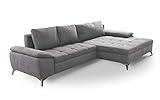 CAVADORE Schlafsofa Lina / Ecksofa mit Schlaffunktion, Bettkasten und großem Longchair / leichte Fleckentfernung dank Soft Clean / 290 x 85 x 163 / Hellg