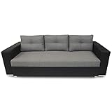 Furnetti,Bella, Sofa 90x230x70 cm, mit Staufach, Couch, Wohnzimmersofa, Klappsofa mit Schlaffunktion und Bettkasten, Schwarz + G