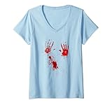 Damen Realistisches Blut Verschmiertes Kostüm Blutspritzer T-Shirt mit V