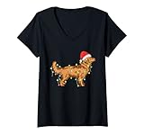 Damen Weihnachtslichter Golden Retriever für Hundeliebhaber, lustiges Geschenk T-Shirt mit V