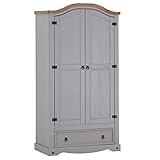 Kleiderschrank Ramon Garderobenschrank Mexiko Möbel Kiefer massiv,grau/gebeizt,gewachst, 2 Türen und 1 Schub