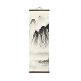 NINGLIU Wandkunst Chinesische Stil Tintengemälde Alpine Leinwand Dekorative Malerei Schlafzimmer Wohnzimmer Wandkunst Poster Massivholz Scroll Gemälde (Color : P042-3, Size (Inch) : 30x96cm)