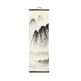 NINGLIU Wandkunst Chinesische Stil Tintengemälde Alpine Leinwand Dekorative Malerei Schlafzimmer Wohnzimmer Wandkunst Poster Massivholz Scroll Gemälde (Color : P042-3, Size (Inch) : 30x96cm)