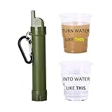 Eksesor Tragbarer Wasserfilter Stroh, Wasserfilter-Strohhalm, mit Karabiner Kompass Whistle und Spiegel, für Camping, Wandern, Notfall-Wasseraufb