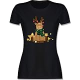 Weihnachten & Silvester Geschenke Party Deko - süßer Elch - L - Schwarz - T-Shirt - L191 - Tailliertes Tshirt für Damen und Frauen T-S