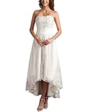 HUINI Brautkleider Damen Glitzer Hochzeitskleid Standesamt Spitzenkleid Lang Brautmode Schulterfrei Elfenbein 36