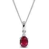 Miore Kette Damen 0.02 Ct Diamant Halskette mit oval Anhänger Edelstein/Geburtsstein Rubin in rot und Diamanten Brillanten Kette aus Weißgold 9 Karat / 375 Gold, Halsschmuck 45 cm lang