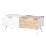 HOMCOM Beistelltisch Couchtisch moderner Kaffeetisch Stabiler Teetisch Wohnzimmertisch mit praktischer Ablage, E1 MDF, Metall, Weiß+Eiche, 110 x 50 x 45