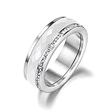 DOOLY Klassisch Titan Stahl Weiß Keramik Ring Schmuck Rose Gold Kristall Hochzeit Verlobungsringe Für F