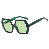 60er Jahre Retro inspirierte übergroße sechseckige Sonnenbrille unregelmäßige Vintage Ock Brille, smaragdgrün, XX-Larg