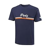 Wilson Herren T-Shirt, PARIS 2021 TECH T-SHIRT, Polyester/Baumwolle, Blau (Maritime) / Weiß / Orange, Größe M, WRA800302MD