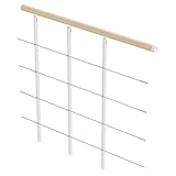 Brüstungsgeländer für Mittelholmtreppe Boston | Geländer Ergänzungs-Set | 1 Meter | Inkl. 3 Pfosten, 1 Handlauf, 4 Füllstäbe Edelstahl, Montagematerial | Buche, lackiert | Pfosten Weiß (RAL 9016)