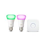 Philips Hue White & Col. Amb. 2er E27 LED Starter Set inkl.Hue Bridge, 16 Mio. Farben, steuerbar via App, kompatibel mit Amazon Alexa (Echo, Echo Dot)