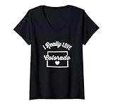 Damen Ich liebe Colorado Vintage State Outline America wirklich T-Shirt mit V