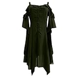 GFGHH Halloween Damen Kleid Vintage Mittelalterlichen Gothic Cosplay Kleid Trompetenärmel Mittelalter Renaissance Asymmetrisch Party Karneval Fasching Kostüm Partykleider R