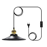 Industrielle Plug-in Pendelleuchte Retro Ein/Aus-Schalter Hängelampe E27 Sockel Hängende Kronleuchter Edison Metall Schwarz Lampenschirm Hängelampe mit 600cm Netzkabel EU Stecker (Ohne Glühbirne)