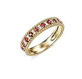 KnSam Damen Ring, Ehering Damen Einfach 18 K Gelbgold Ehering Frau Mädchen Mit Rubin G