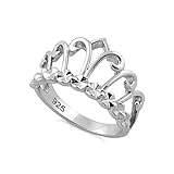 Platin überzogener 925 Sterling Silber König Königin Krone Design Stapelbar Art Deco Ring Damen Schmuck (19)