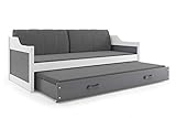 Interbeds Funktionsbett Doppelbett DAVID 190x80cm Fabre: Weiβ mit Lattenroste, Matratzen und Kissen (grau)