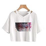 Tokyo Ghoul T-Shirt Streetwear Harajuku Tee Japanese Anime Tops Punk Crop Tops V-Neck Short Sleeve Gothic Kaneki Ken Print S