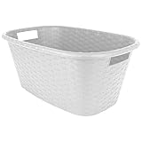 TW24 Wäschewanne Rattan-Optik 35L mit Farbwahl Wäschekorb Wäschekiste Wäschetruhe Wäsche Korb Wanne Wäschesammler (Weiß)