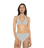 Private Island Damen-Bikini-Oberteil mit LSF 50+, Rashguard für Workout, Outdoor, Training, Yoga, Fitness - Grau - M