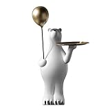 N C Harz Eisbär Skulptur, Eisbär Figur Ornament Home Arts, mit Metalltablett und Luftballons, für Candy Dish Dekorative Schlüssel Büro Hotel Dek