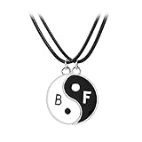 EUWLY Mode Yin Yang Paar Halskette,Tai Chi Puzzle Anhänger Passende Paarkette,Herren Damen Partnerketten Freundschaftsketten Halsschmuck,Geburtstag Liebhaber Partner F