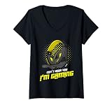 Damen Ich höre dich nicht ich zocke Gamer Headset Spruch gelb T-Shirt mit V