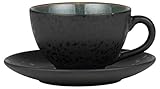 BITZ Tasse, Kaffeetasse mit Untertasse, Steingut, 24 cl, Höhe 6 cm, Schwarz/Grü