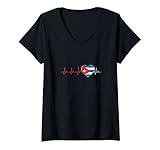 Damen Kuba Flagge Herzschlag EKG Kubanisch Reise Urlaub Cuba T-Shirt mit V