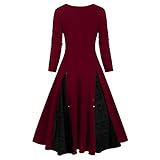 Halloween Mittelalter Kleid Gothic Retro Midi Gebunden Taille Kleid A-Linie Renaissance Cosplay Karneval Party Kostüm (Rot,XL)