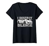 Damen I Destroy Silence Auto Motor Fahrzeug Ruhestörung Sportwagen T-Shirt mit V