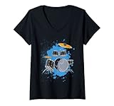 Damen Rock Musik Drummer Schlagzeuger Musiker Schlagzeug T-Shirt mit V